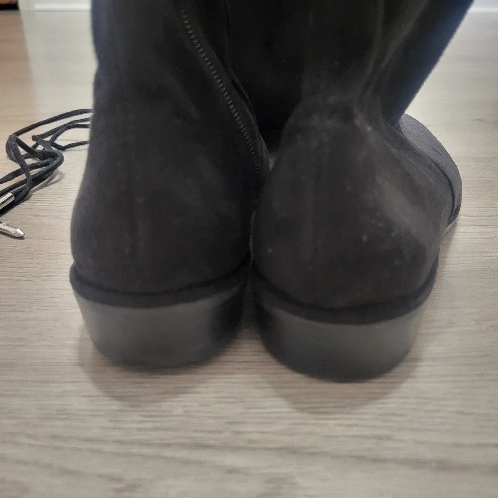 Marc Fisher Black Faux Suede Over The Knee Flat Boots Size 5 Tie Back Thigh High